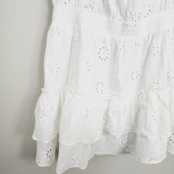 Aqua Ivory White Eyelet Off Shoulder Tiered Mini Dress Swim Cover Up XL NWT - Picture 5 of 9
